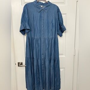 Crown & Ivy Blue Shirt Sleeve Denim Dress 2X